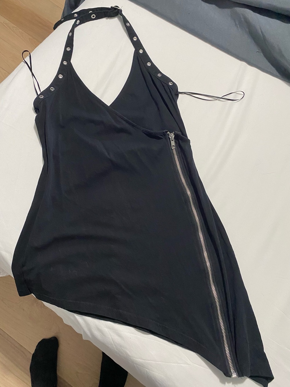 Killstar Black Asymmetrical Halter Tank with Silver Zip - Picture 5 of 5